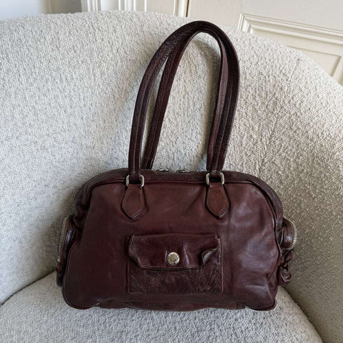 2006 Prada Washed Bauletto Brown Leather Shoulder Bag