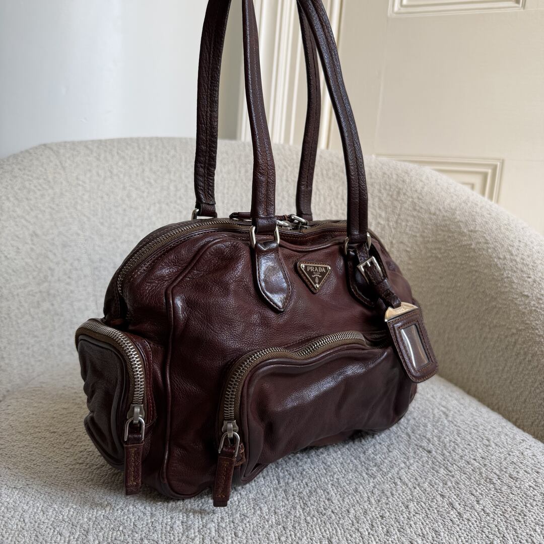 2006 Prada Washed Bauletto Brown Leather Shoulder Bag