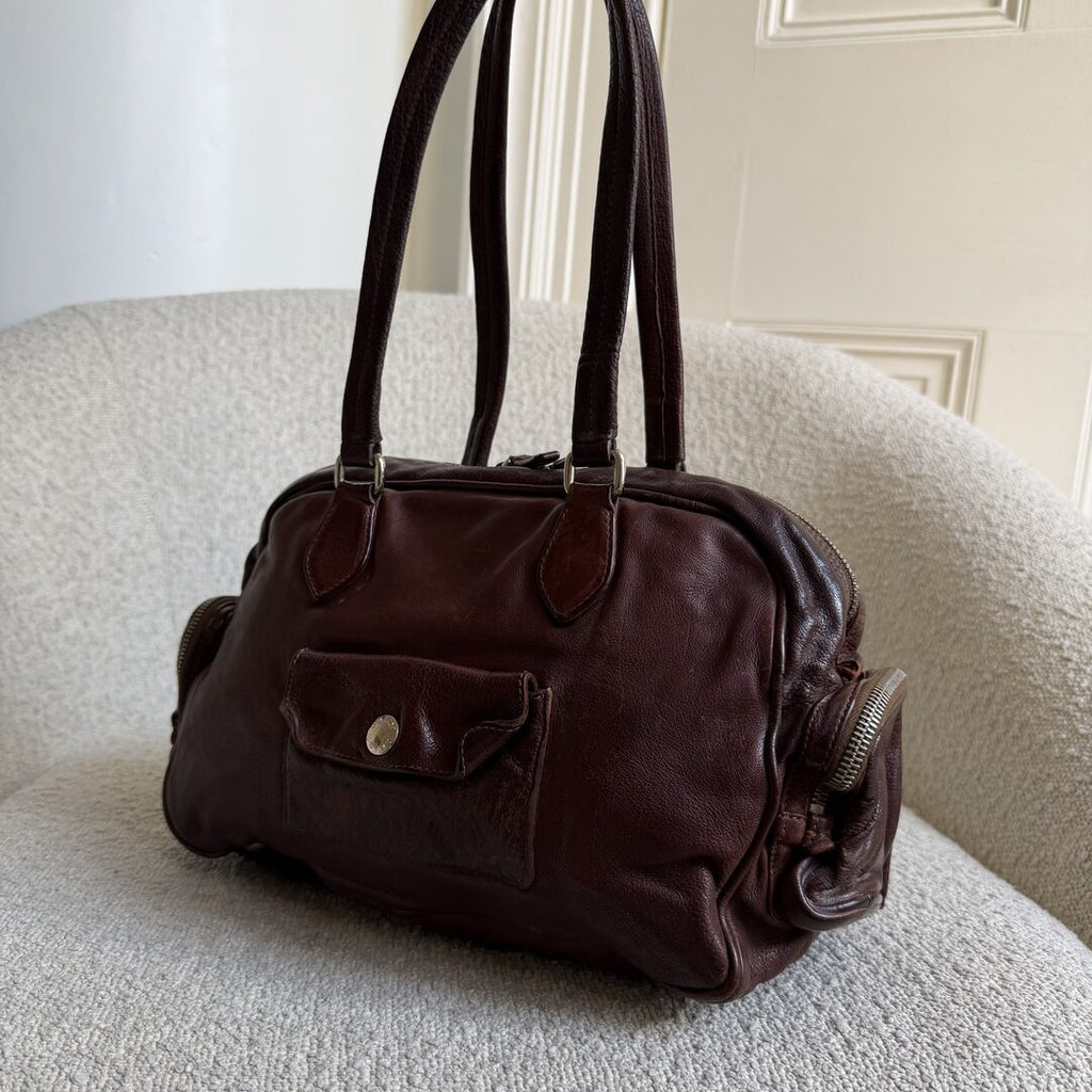 2006 Prada Washed Bauletto Brown Leather Shoulder Bag
